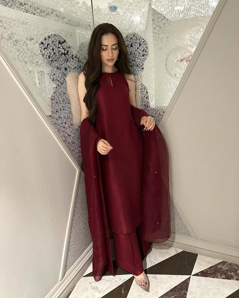 AZ LIOR SILK-COLLECTION FARSHI MAROON STITCH
