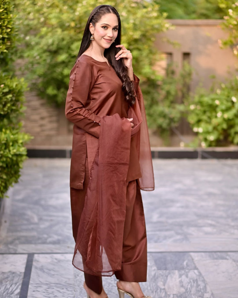 AZ LIOR  SILK-COLLECTION FARSHI BROWN STITCH