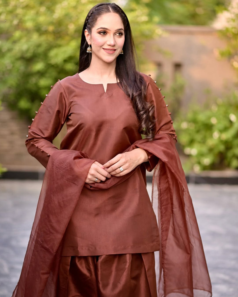 AZ LIOR  SILK-COLLECTION FARSHI BROWN STITCH