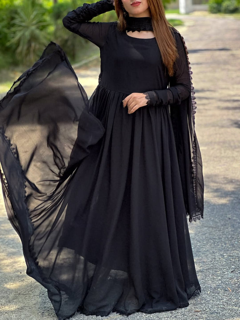 AZ CHIFFON COLLECTION  STICHED ( BLACK SAIYARA )